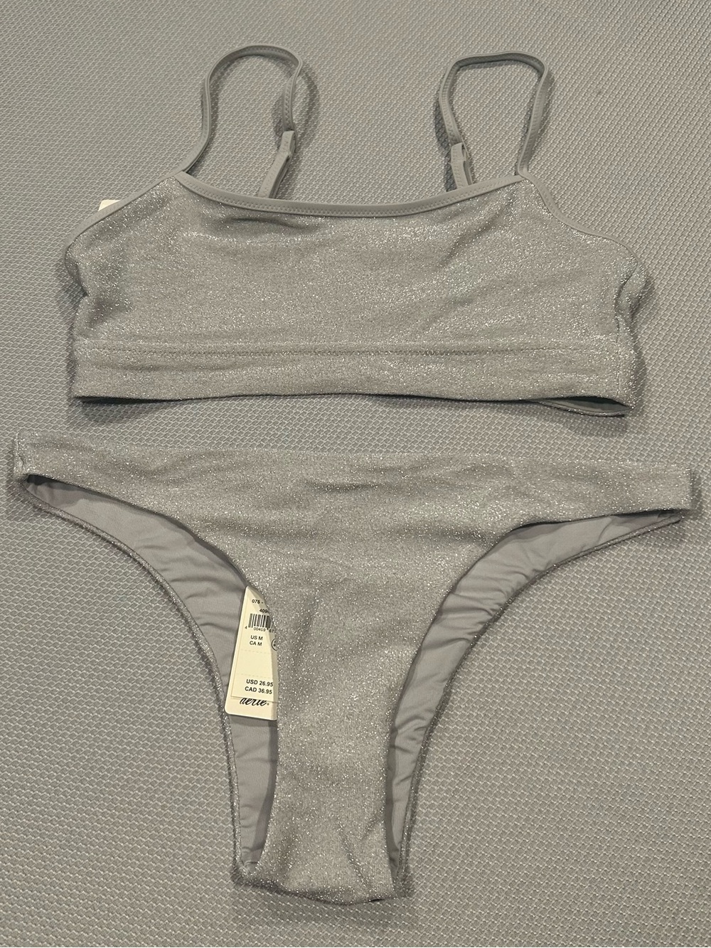 aerie Silver Sparkle Scoop Neck Bikini With Super Cheeky Bottoms